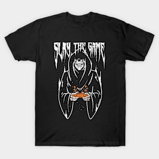 Slay the Game Gothic White Grim Reaper Gamer T-Shirt